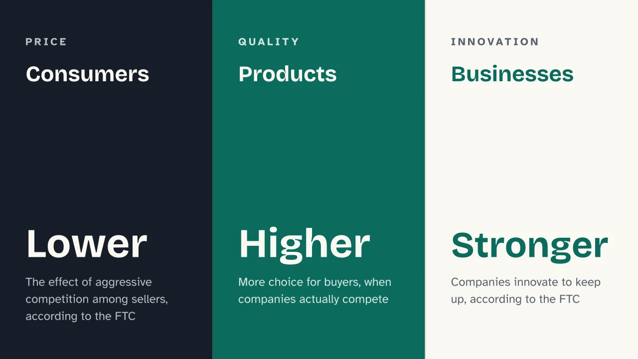 Slide 13 of the presentation on Antitrust Law: Consumers · Products · Businesses