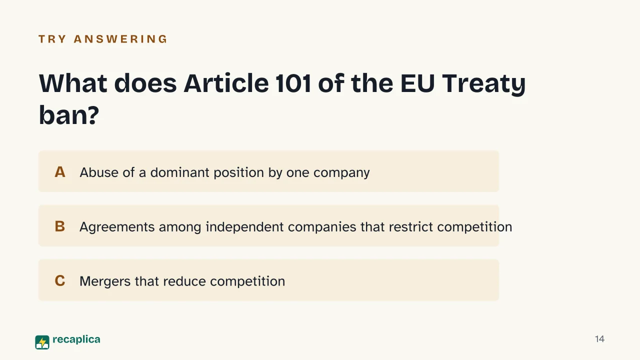 Slide 14 of the presentation on Antitrust Law: What does Article 101 of the EU Treaty ban?