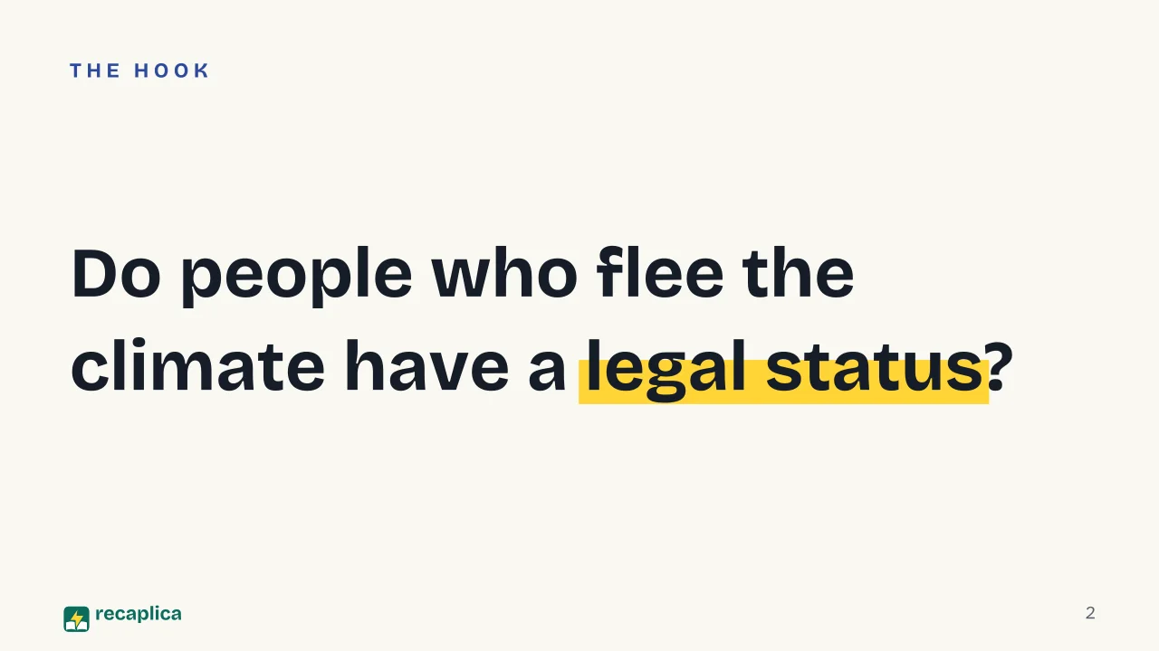 Slide 2 of the presentation on Climate Refugees: Do people who flee the climate have a legal status?