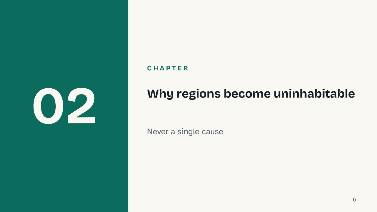 Slide 6 of the presentation on Climate Refugees: Chapter 02: Why regions become uninhabitable