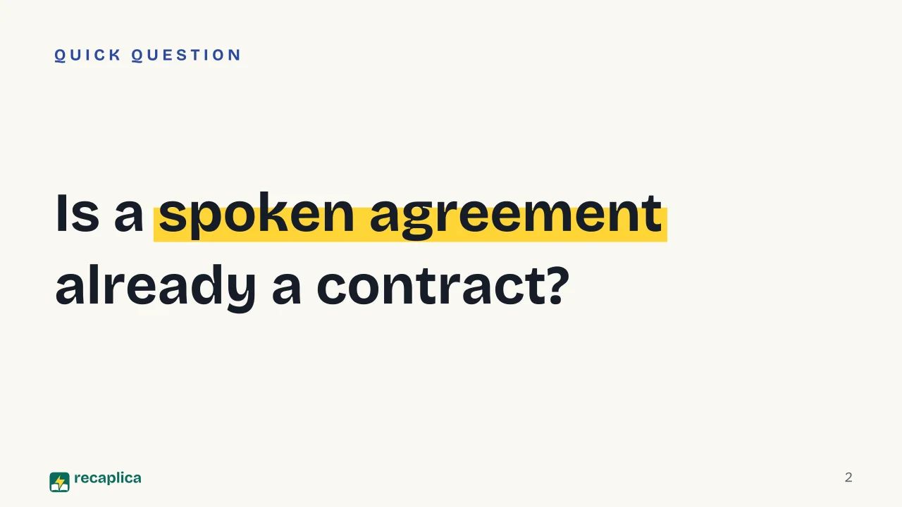 Slide 2 of the presentation on Contract Definition: Is a spoken agreement already a contract?