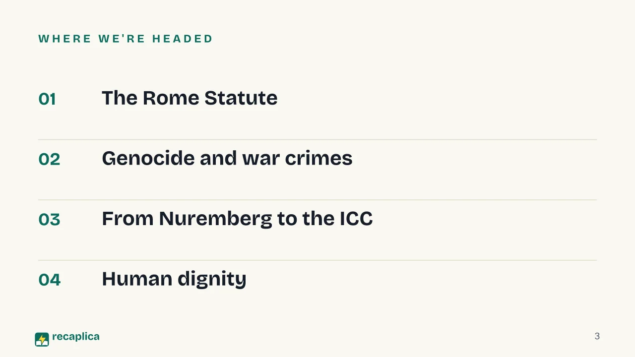 Slide 3 of the presentation on Crimes Against Humanity: Where we're headed