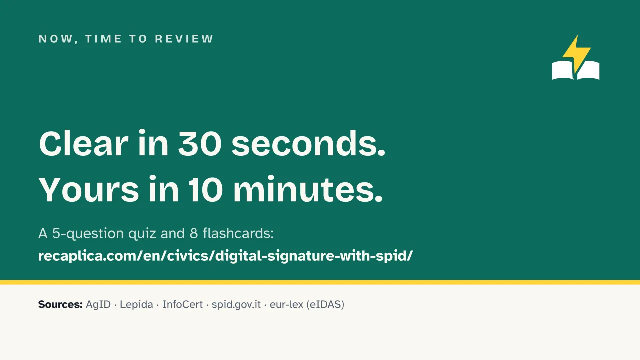 Slide 16 of the presentation on SPID Digital Signature: Now, time to review
