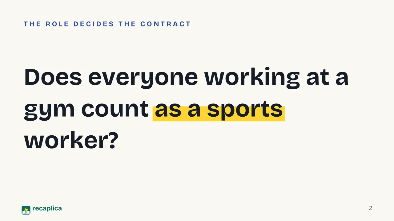 Slide 2 of the presentation on Gym and Sports Facility Collective Agreement in Italy: Does everyone working at a gym count as a sports worker?