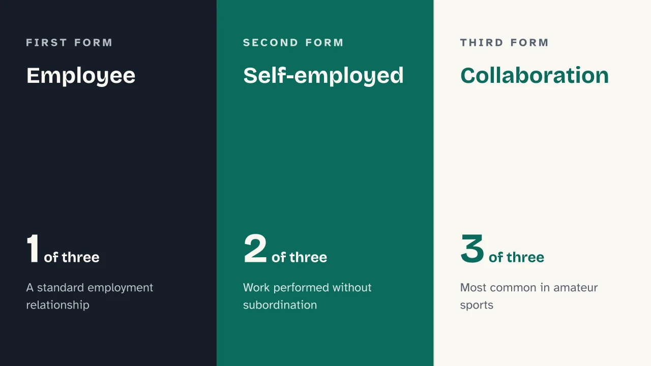 Slide 14 of the presentation on Gym and Sports Facility Collective Agreement in Italy: Employee · Self-employed · Collaboration