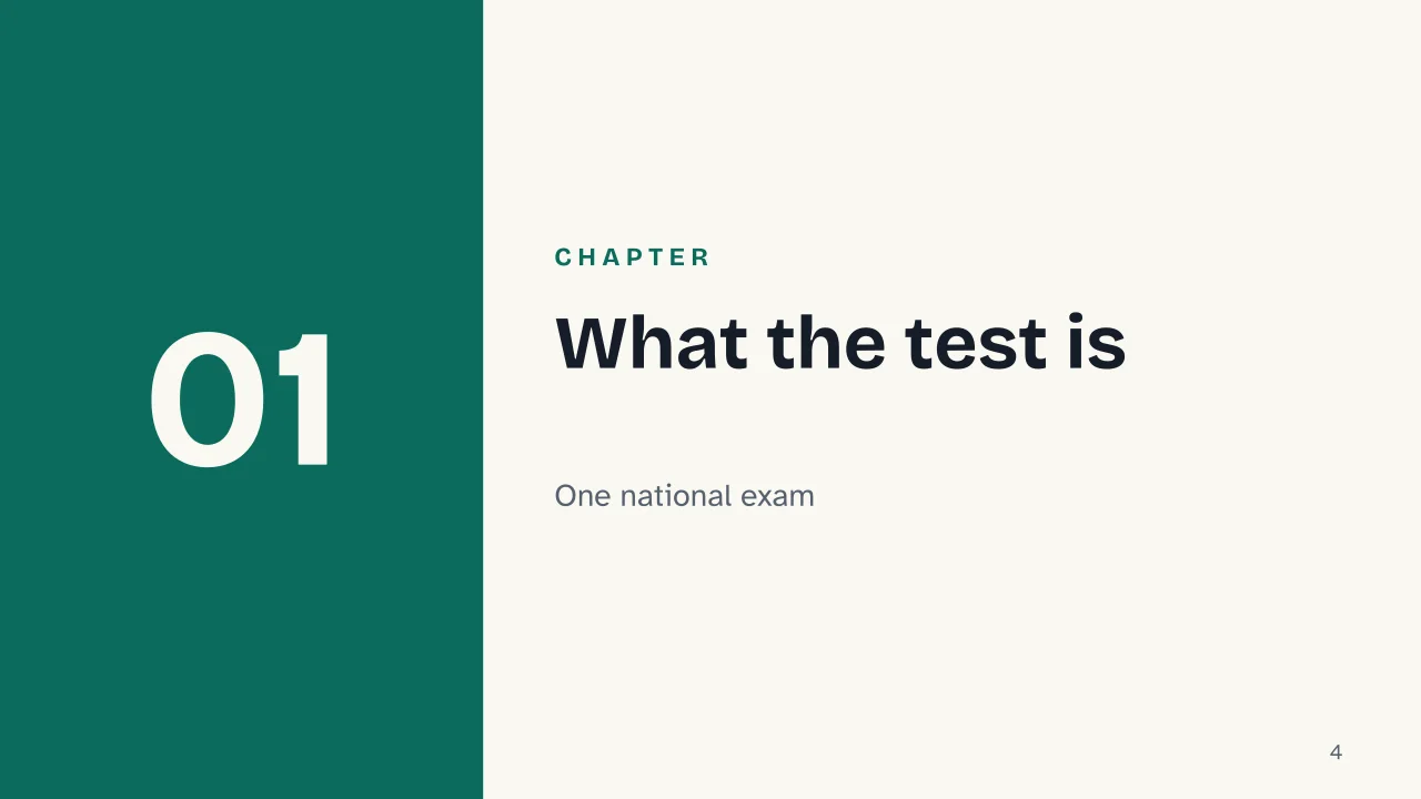 Slide 4 of the presentation on Italy's Health Professions Admission Test: Chapter 01: What the test is