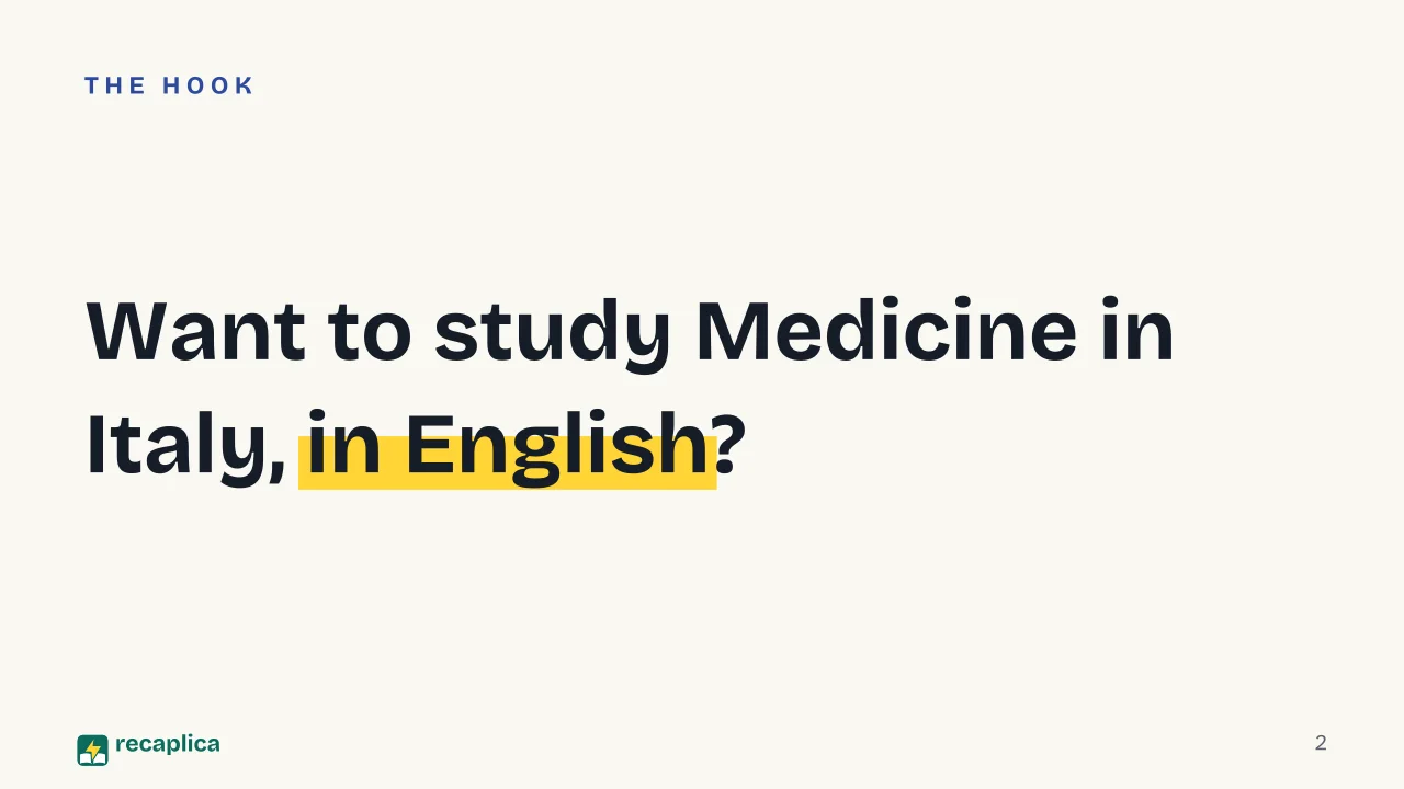 Slide 2 of the presentation on IMAT Exam: Want to study Medicine in Italy, in English?