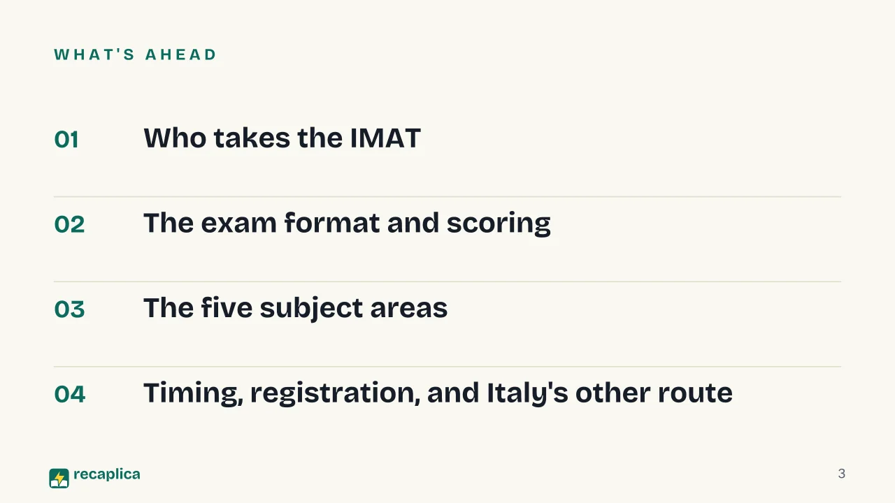 Slide 3 of the presentation on IMAT Exam: What's ahead