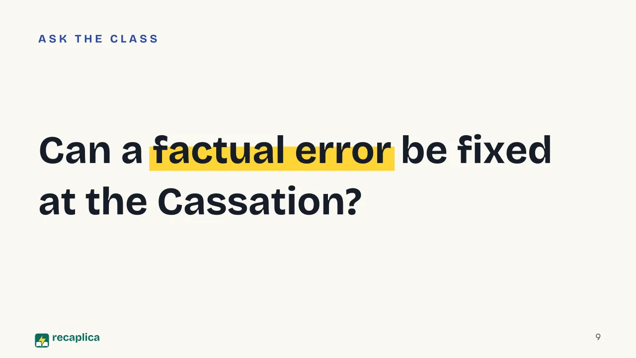 Slide 9 of the presentation on Italian Legal System: Can a factual error be fixed at the Cassation?