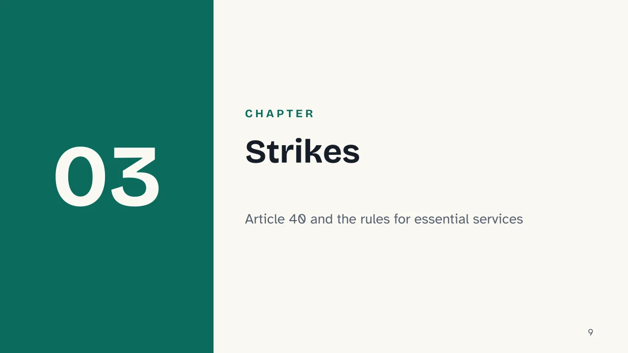 Slide 9 of the presentation on Labor Union: Chapter 03: Strikes