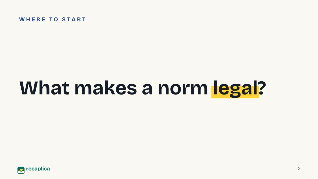 Slide 2 of the presentation on Legal norm: What makes a norm legal?