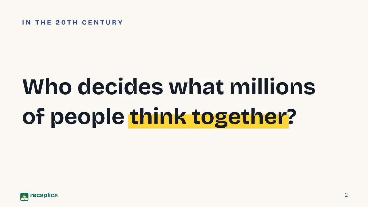 Slide 2 of the presentation on Mass Media: Who decides what millions of people think together?