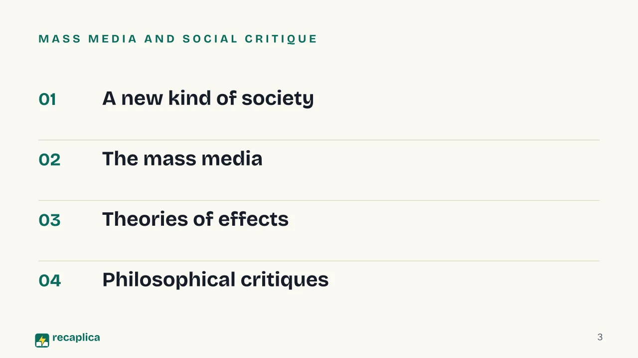 Slide 3 of the presentation on Mass Media: Mass media and social critique
