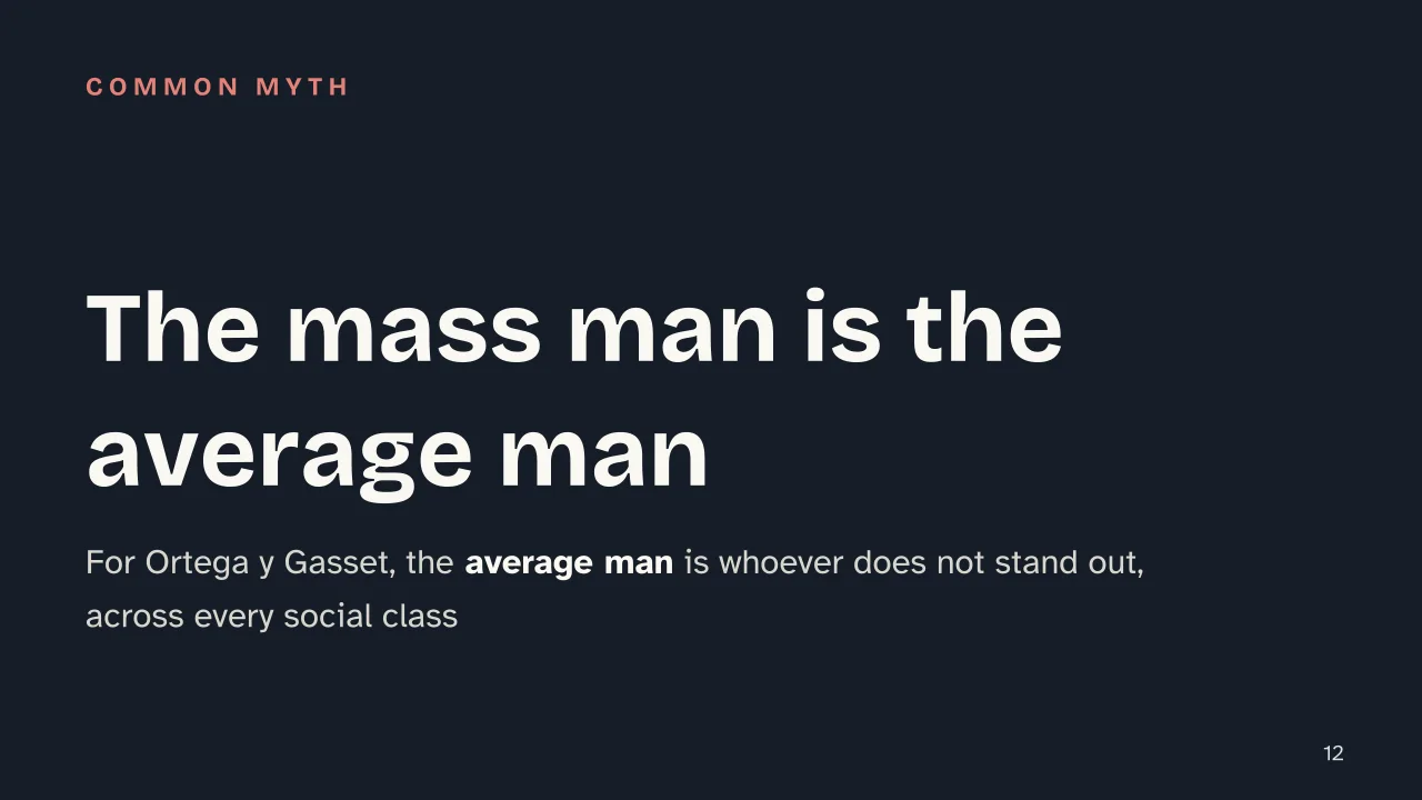 Slide 12 of the presentation on Mass Media: The mass man is the average man