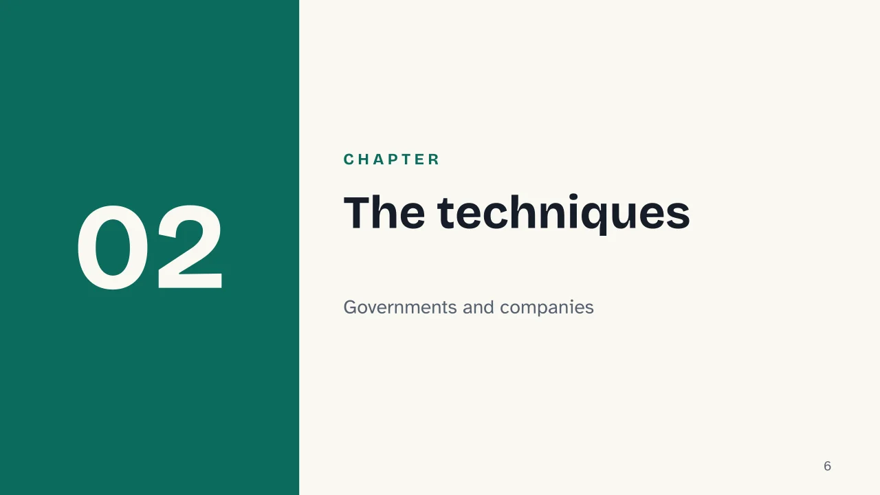 Slide 6 of the presentation on Mass Surveillance: Chapter 02: The techniques