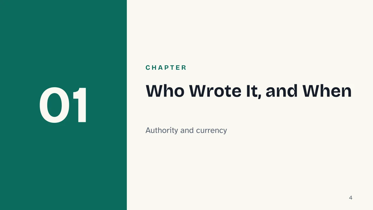 Slide 4 of the presentation on Media Literacy: Chapter 01: Who Wrote It, and When