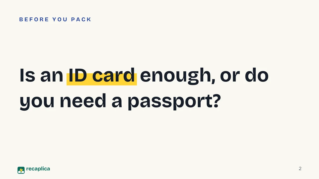 Slide 2 of the presentation on Passport Requirements for International Travel: Is an ID card enough, or do you need a passport?
