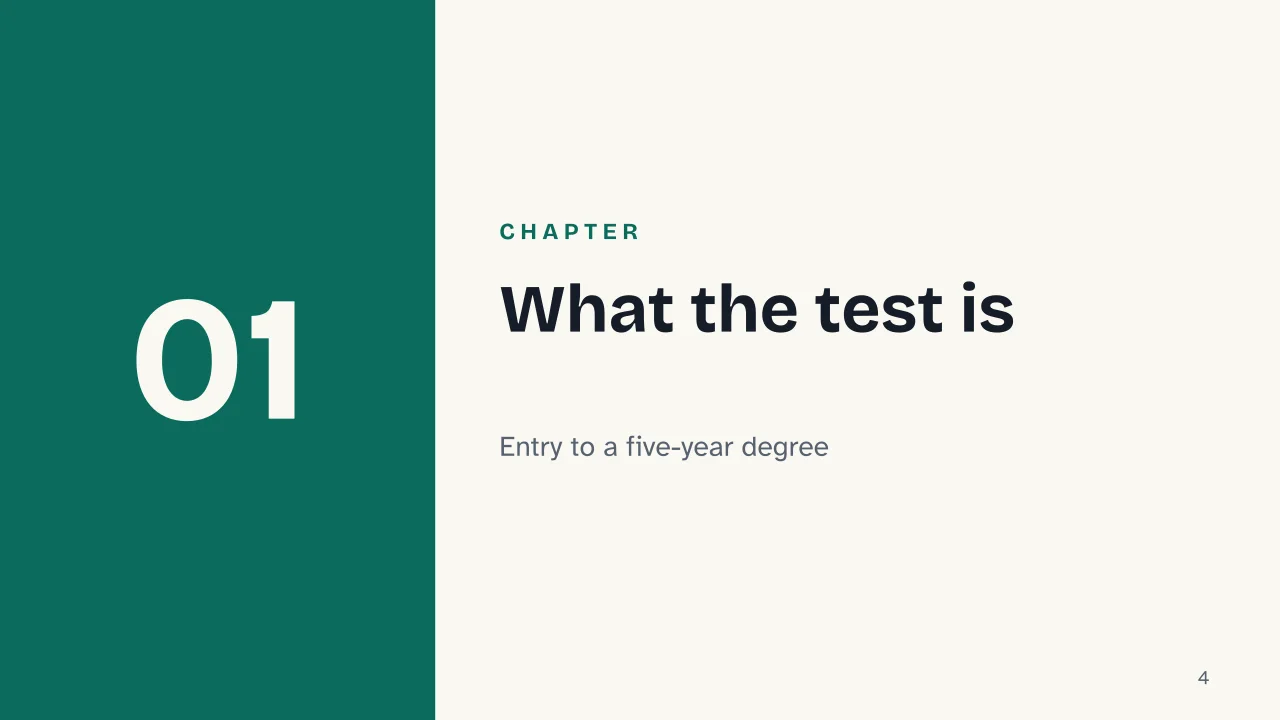 Slide 4 of the presentation on Scienze della Formazione Primaria Test: Chapter 01: What the test is
