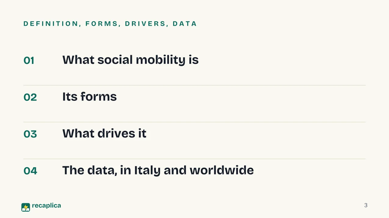 Slide 3 of the presentation on Social Mobility: Definition, forms, drivers, data