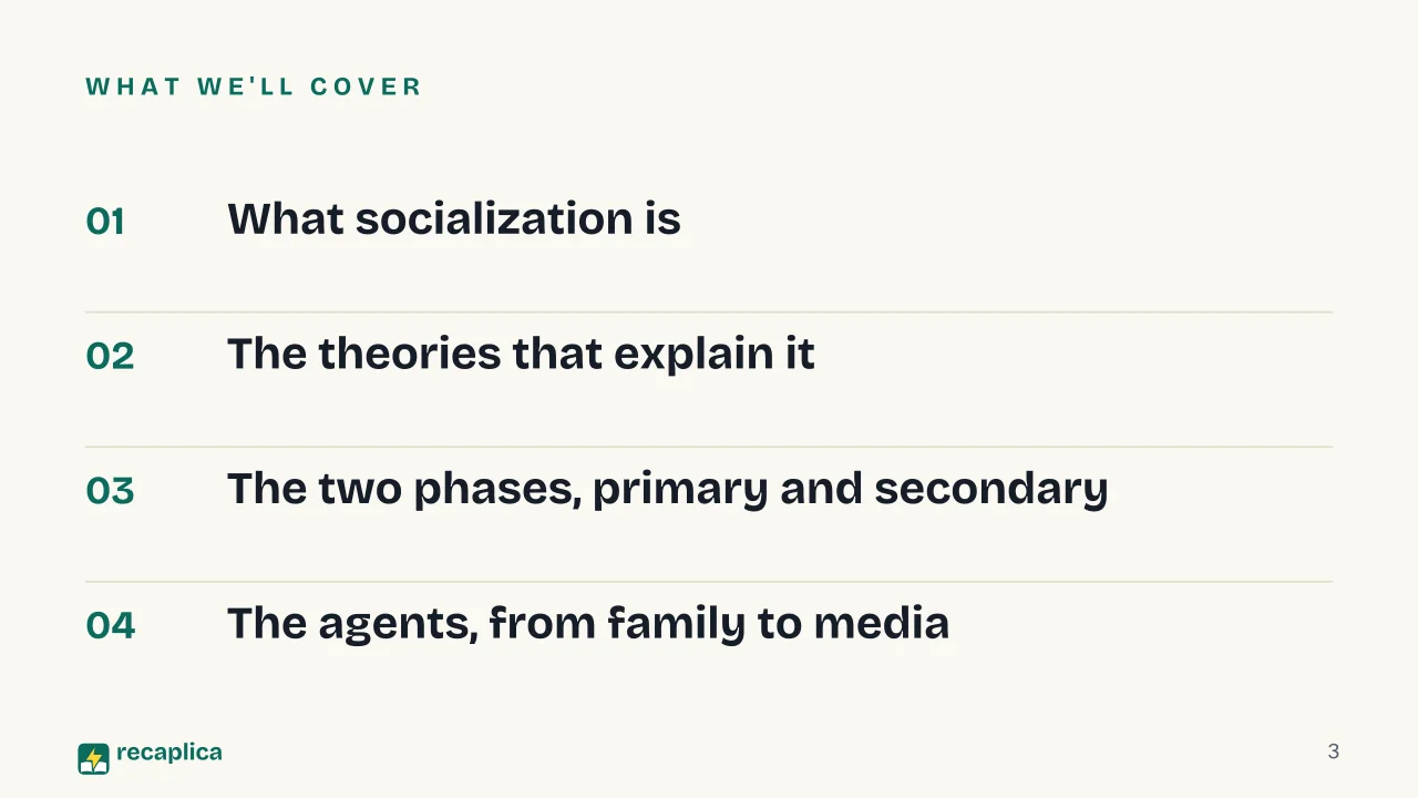 Slide 3 of the presentation on Socialization: What we'll cover