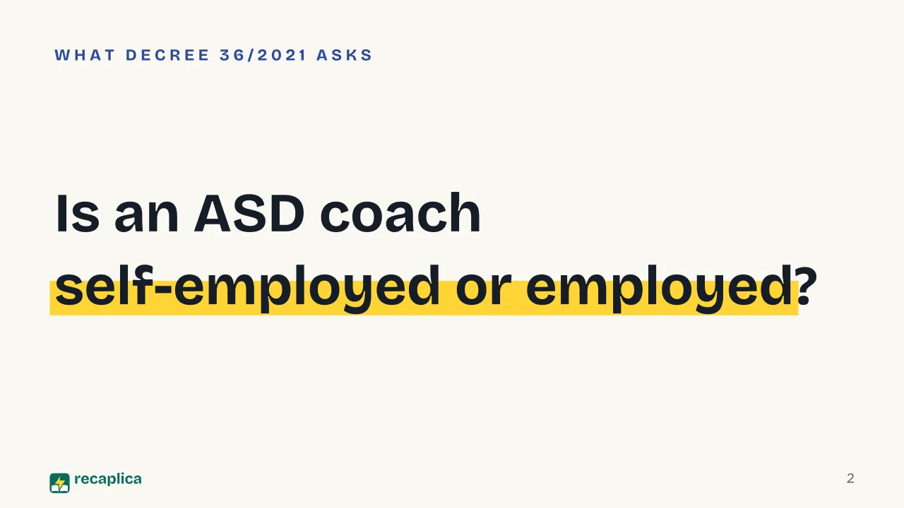 Slide 2 of the presentation on Sports Collaboration Contract in Italy: Is an ASD coach self-employed or employed?