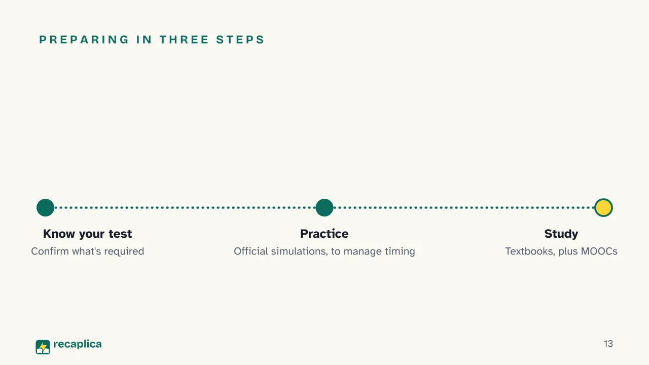 Slide 13 of the presentation on University Entrance Exams in Italy: Preparing in three steps