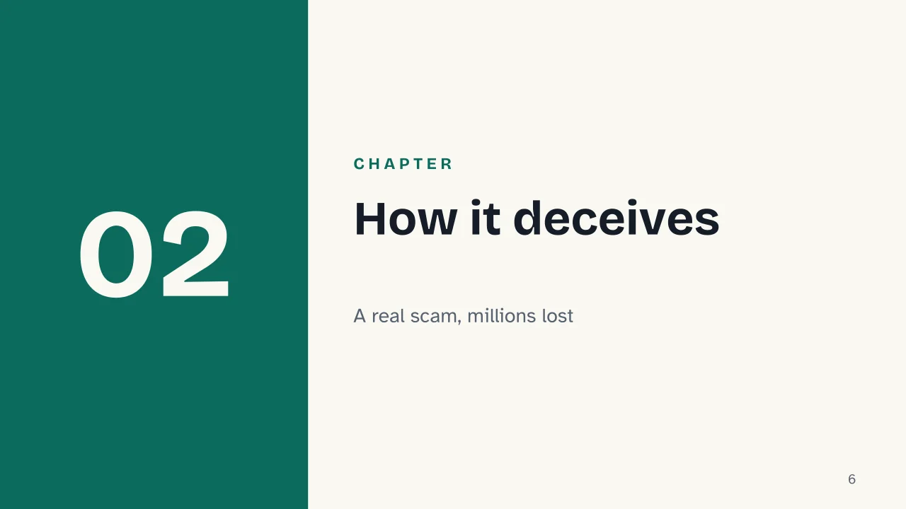 Slide 6 of the presentation on What Is a Deepfake? How It Works and How to Spot One: Chapter 02: How it deceives