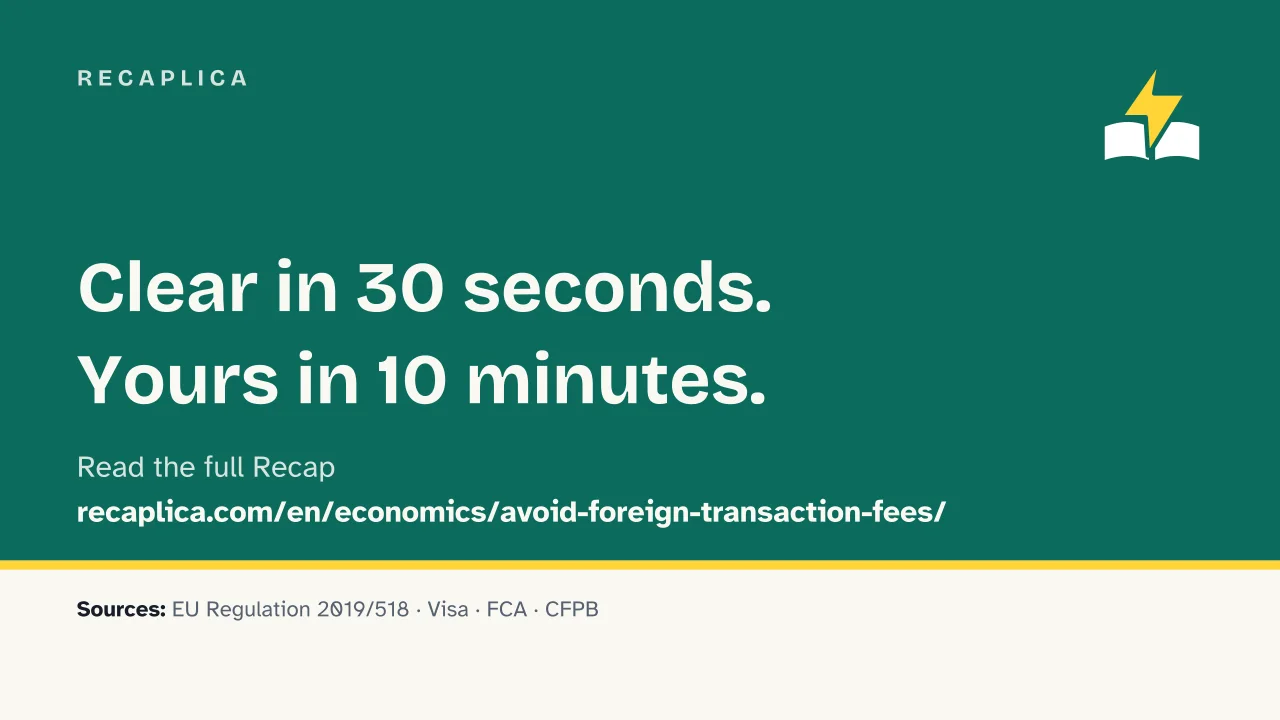 Slide 14 of the presentation on How to Avoid Foreign Transaction Fees When You Pay or Withdraw Abroad: Recaplica