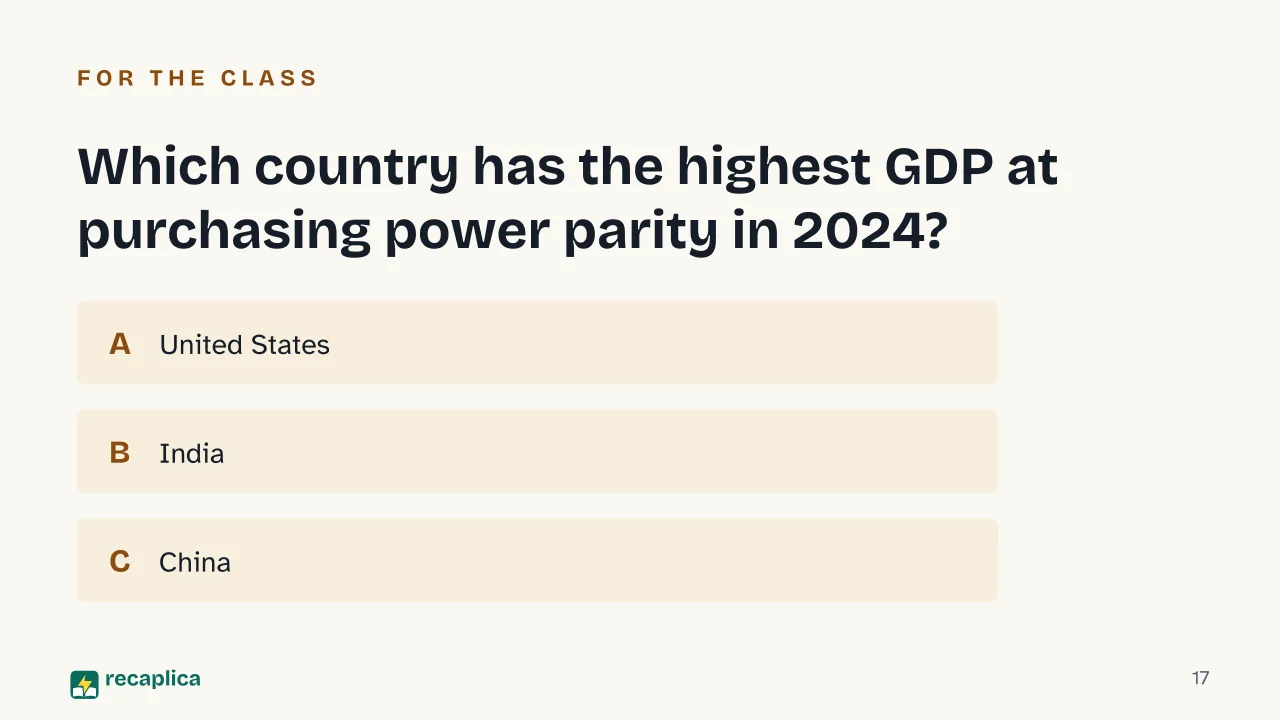 Slide 17 of the presentation on Biggest Economies in the World: Which country has the highest GDP at purchasing power parity in 2024?