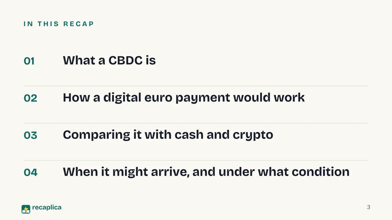 Slide 3 of the presentation on CBDC: In this Recap