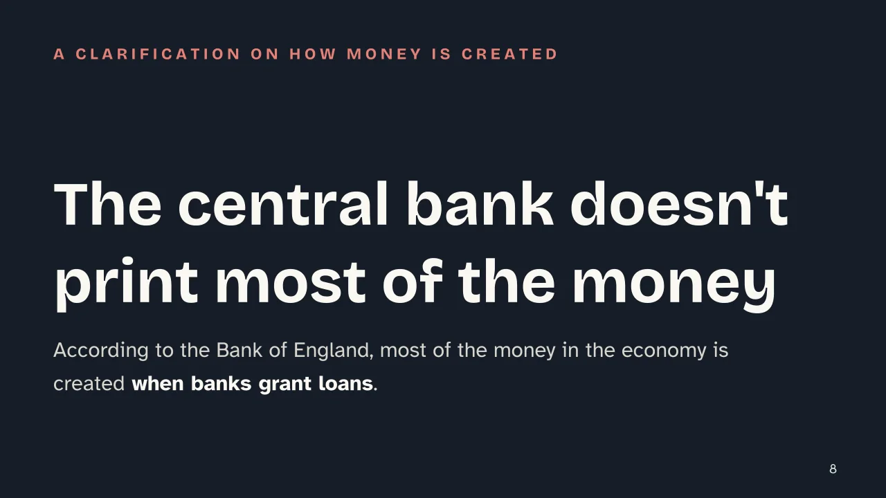 Slide 8 of the presentation on Central Bank: The central bank doesn't print most of the money