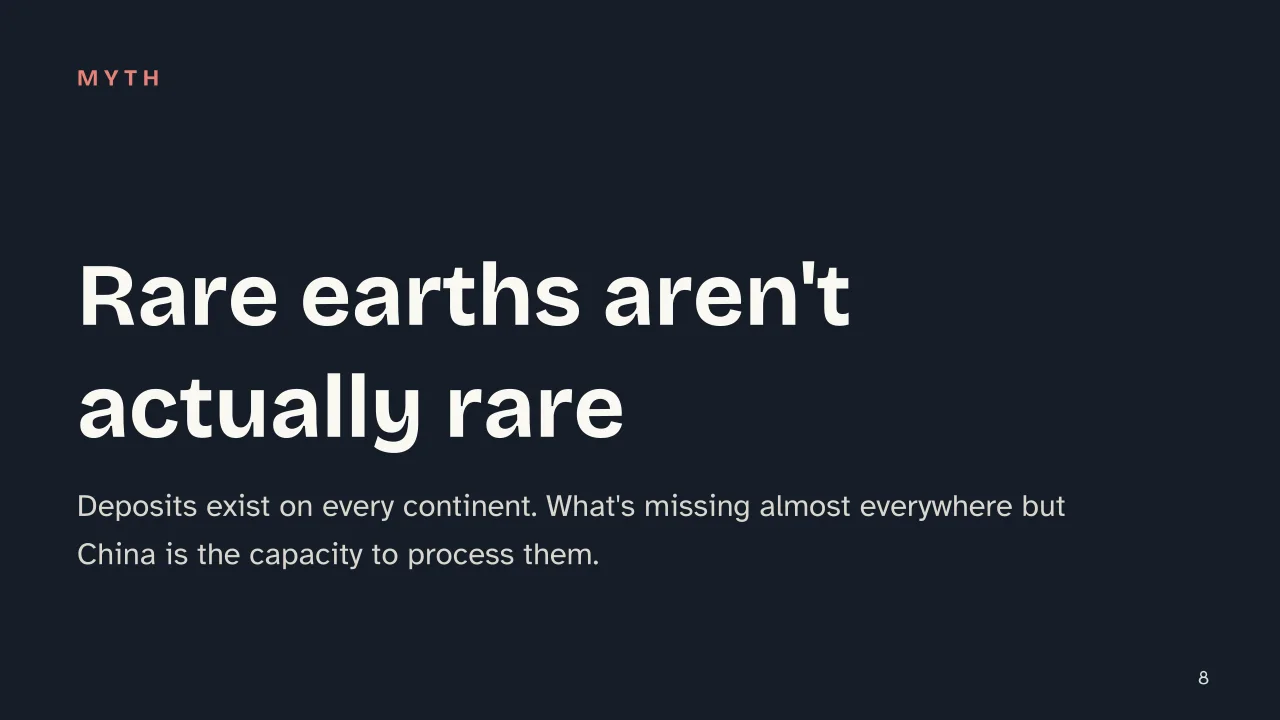 Slide 8 of the presentation on Critical Minerals: Rare earths aren't actually rare