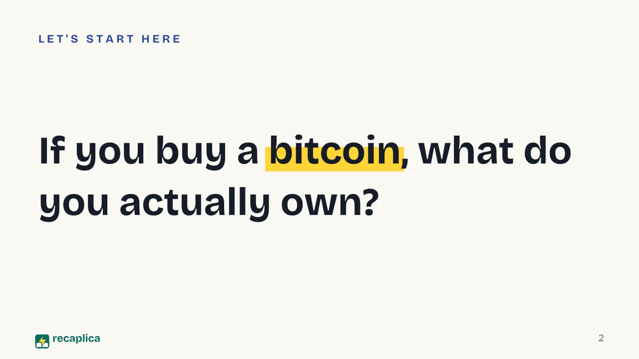 Slide 2 of the presentation on Cryptocurrency: If you buy a bitcoin, what do you actually own?