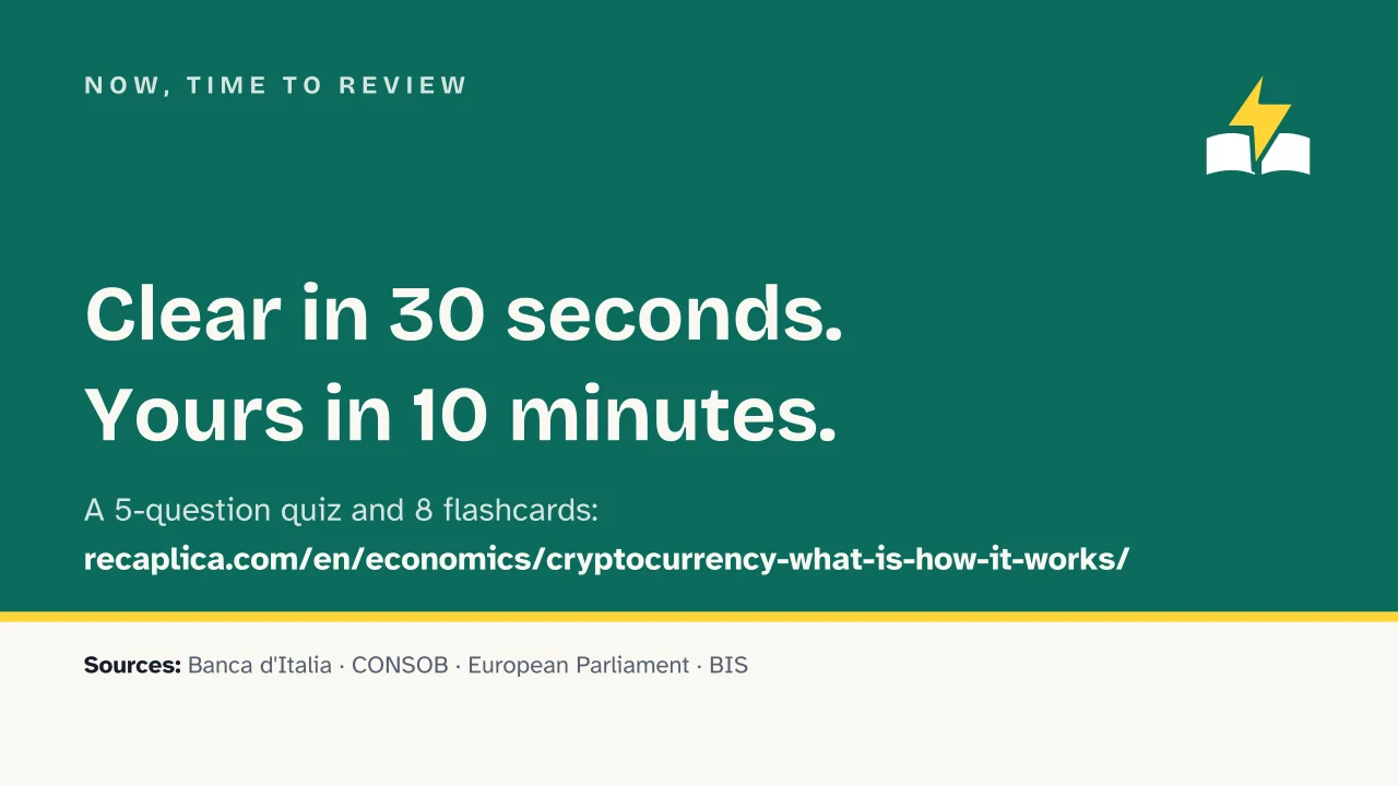 Slide 18 of the presentation on Cryptocurrency: Now, time to review