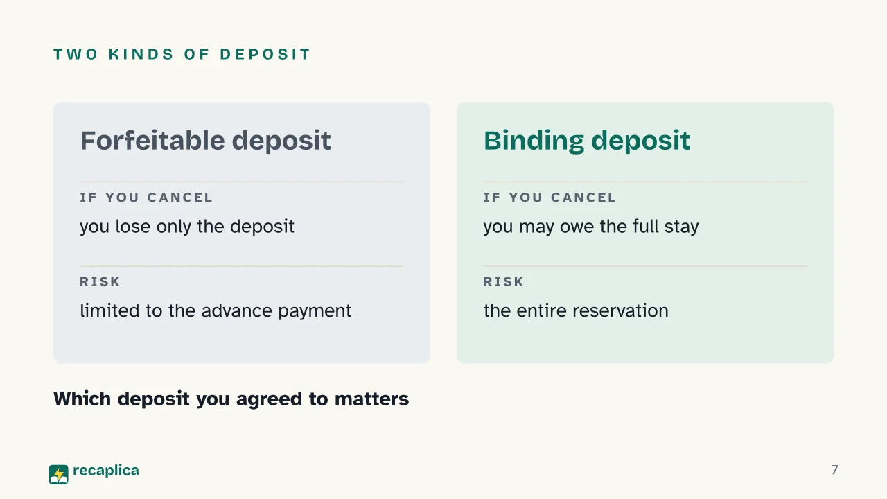 Slide 7 of the presentation on Hotel Reservation Explained: Two kinds of deposit