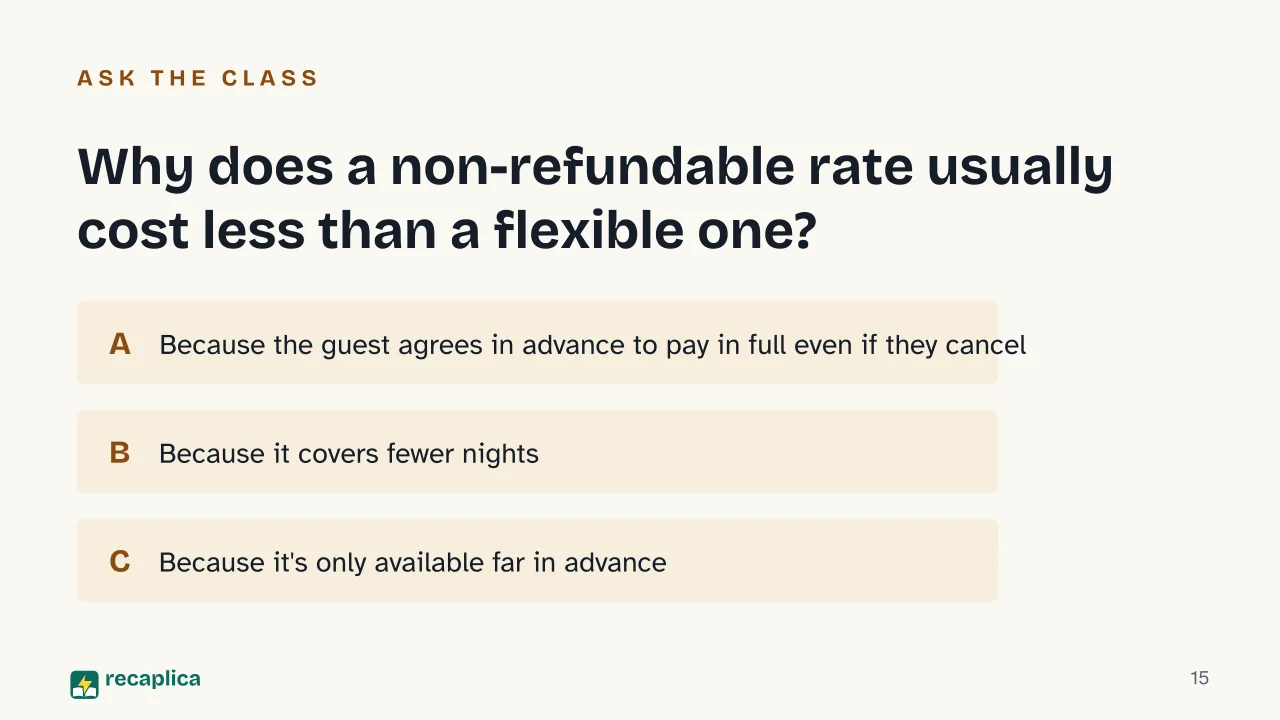Slide 15 of the presentation on Hotel Reservation Explained: Why does a non-refundable rate usually cost less than a flexible one?