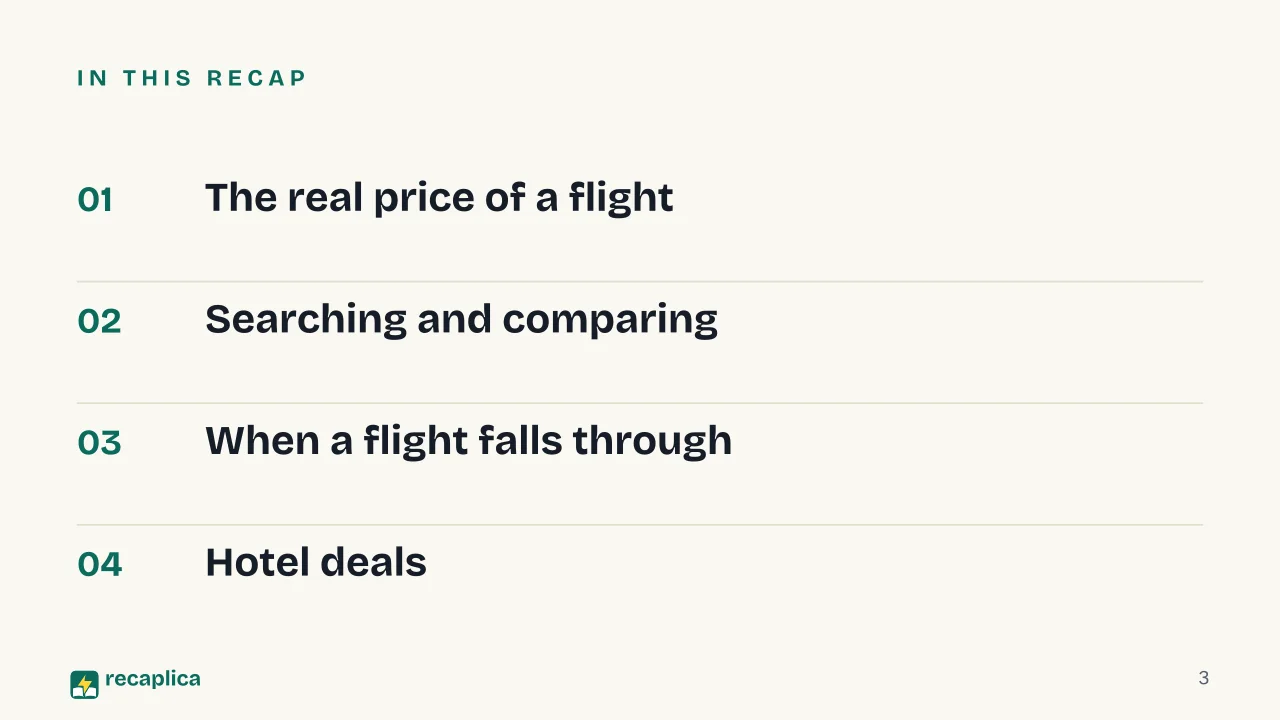 Slide 3 of the presentation on Cheap flights: In this Recap
