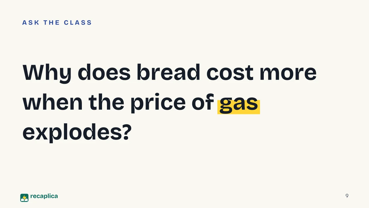 Slide 9 of the presentation on Inflation: Why does bread cost more when the price of gas explodes?