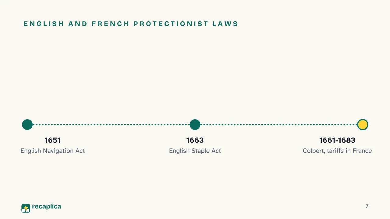 Slide 7 of the presentation on Mercantilism: English and French protectionist laws