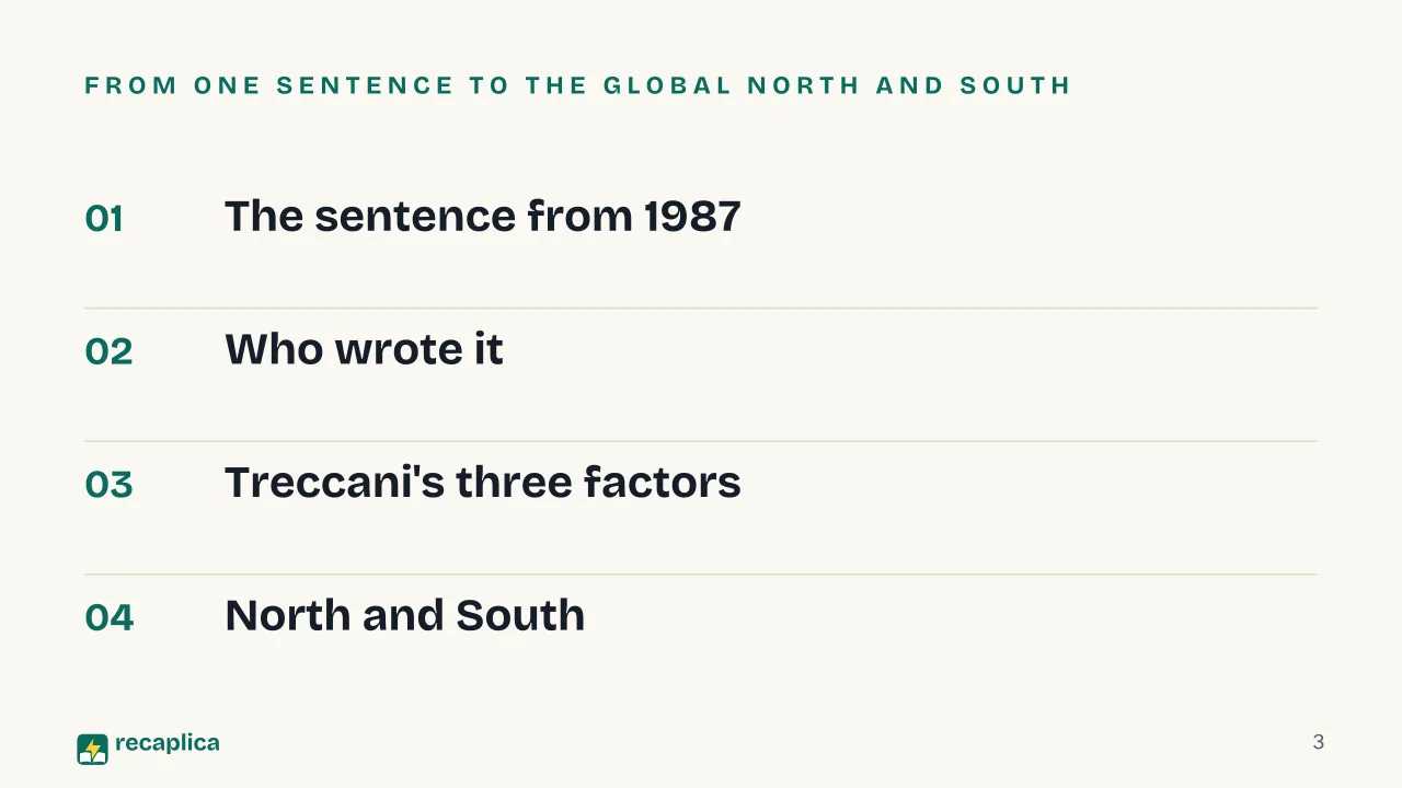 Slide 3 of the presentation on Sustainability: From one sentence to the global North and South