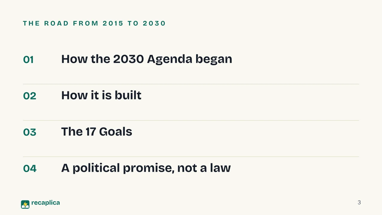 Slide 3 of the presentation on Sustainable Development Goals (SDGs): The road from 2015 to 2030