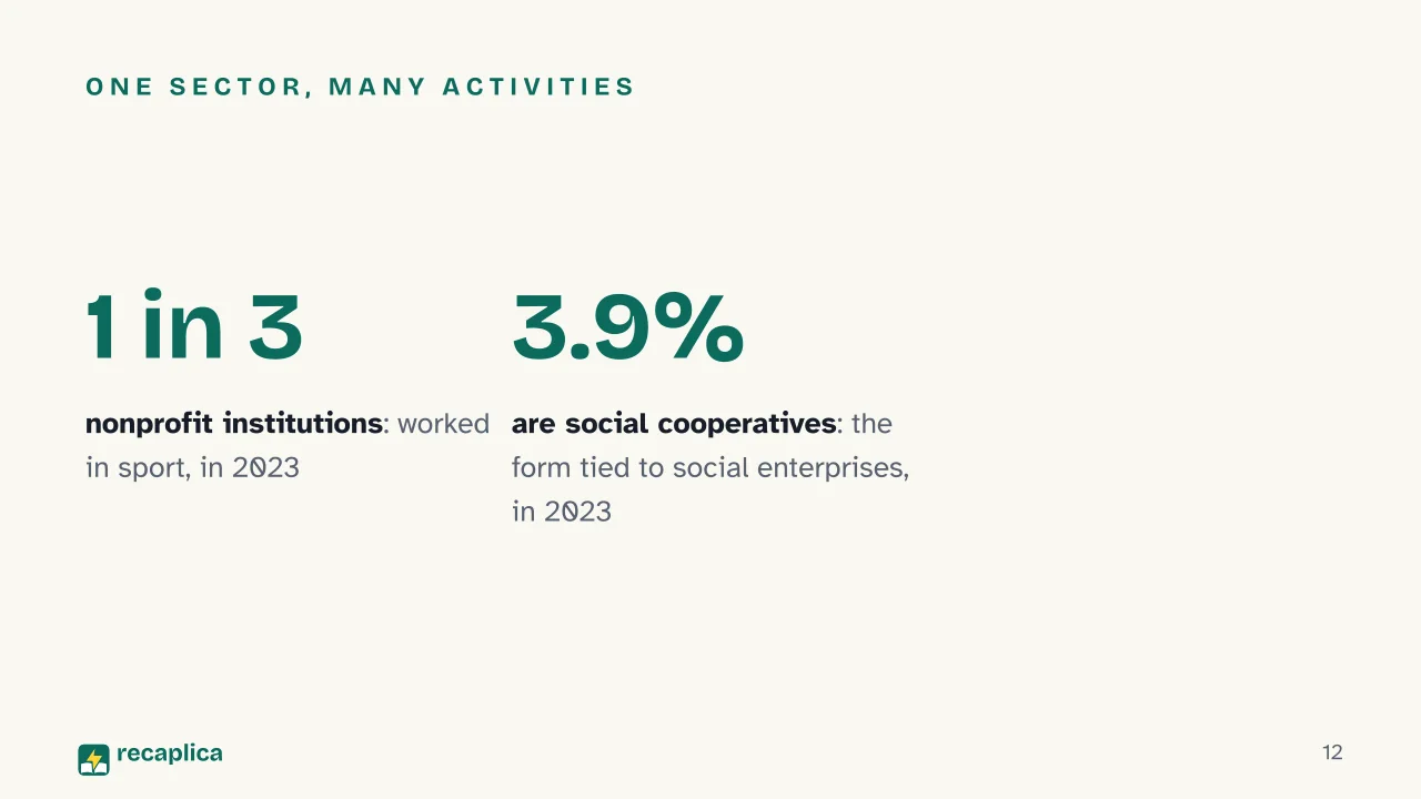 Slide 12 of the presentation on Third Sector: One sector, many activities