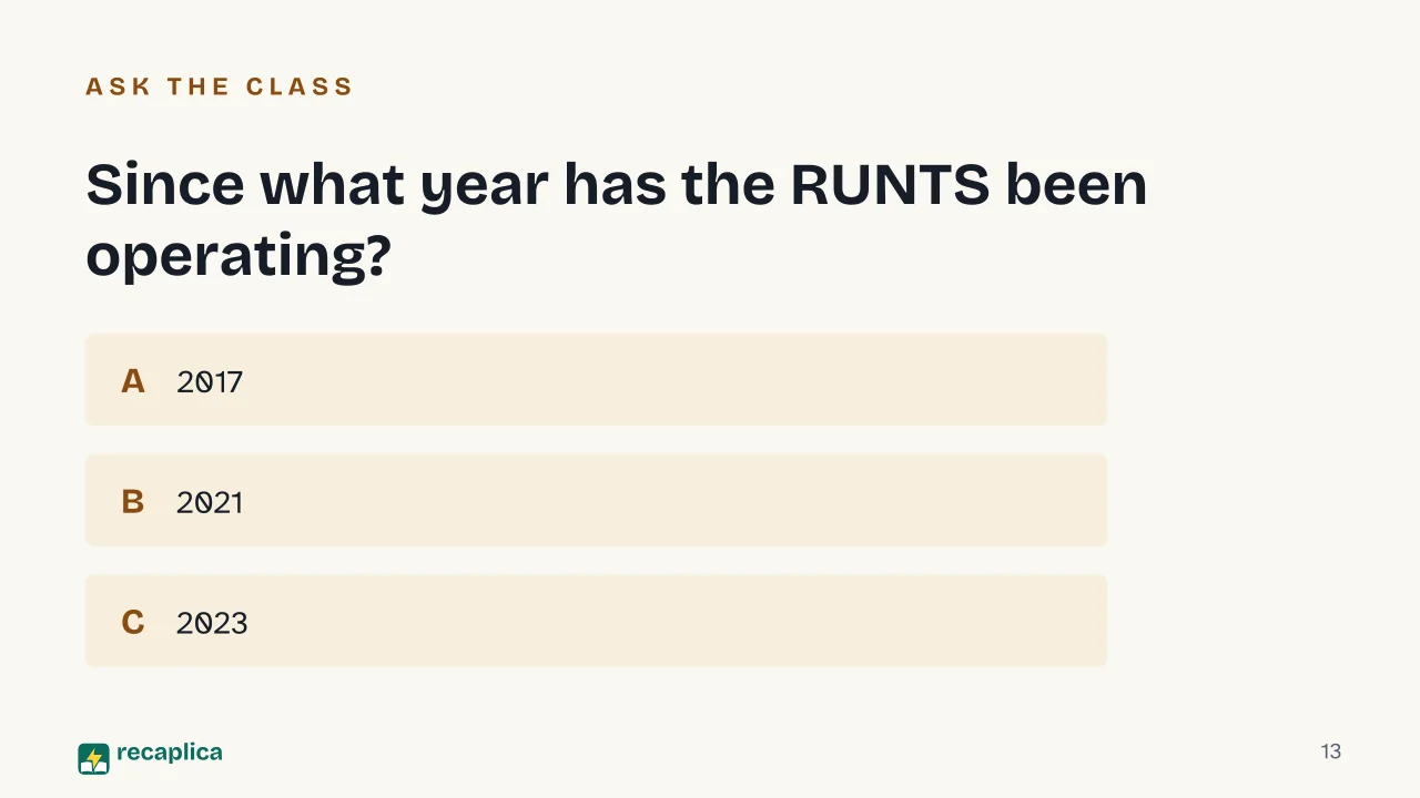 Slide 13 of the presentation on Third Sector: Since what year has the RUNTS been operating?