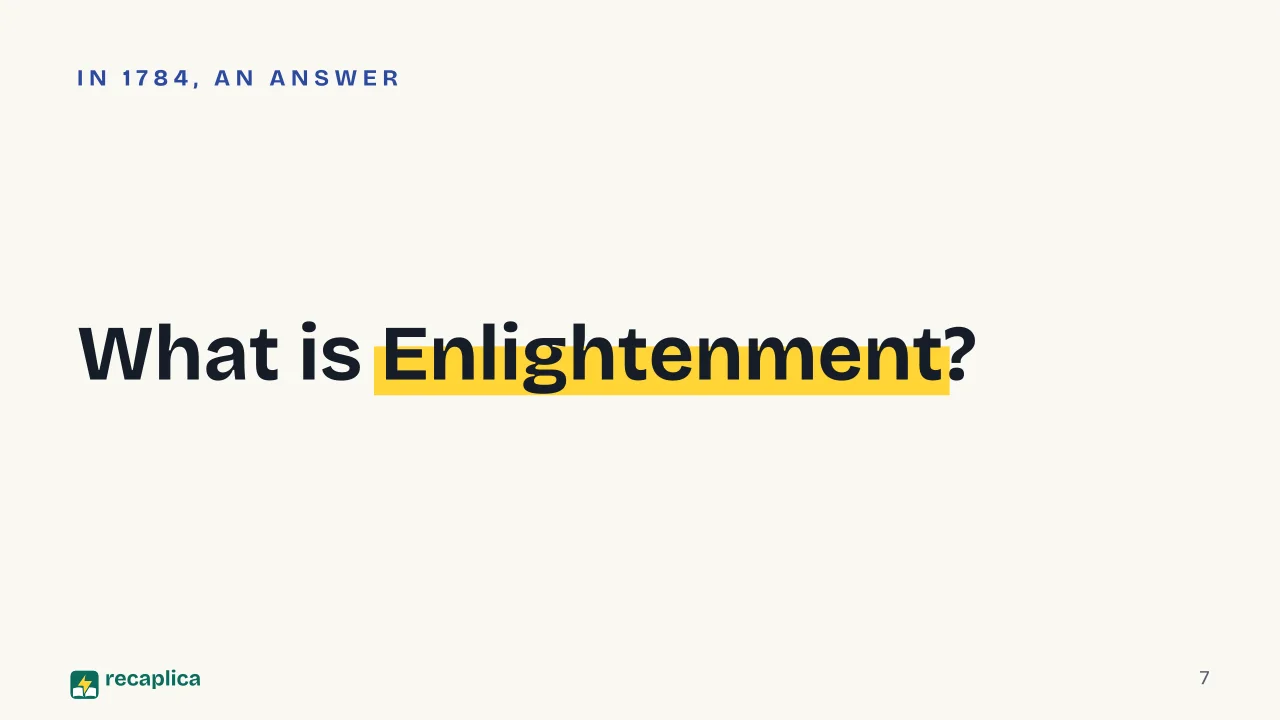 Slide 7 of the presentation on Age of Enlightenment: What is Enlightenment?
