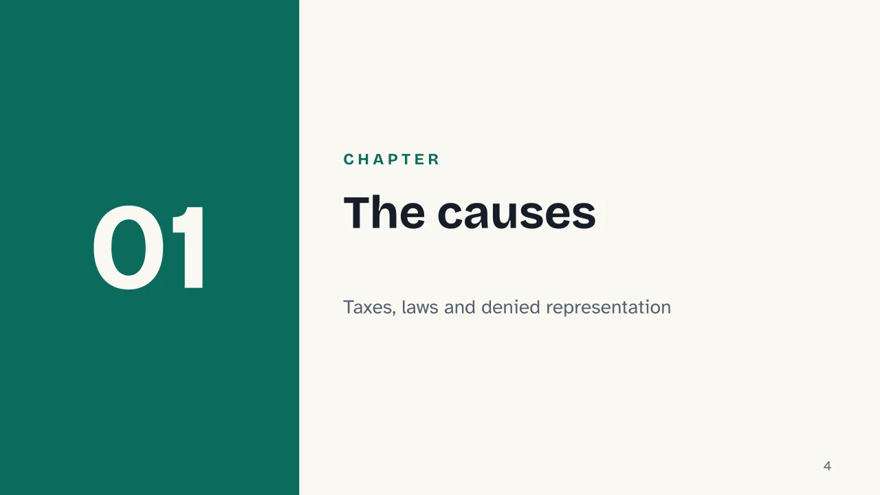 Slide 4 of the presentation on American Revolution: Chapter 01: The causes
