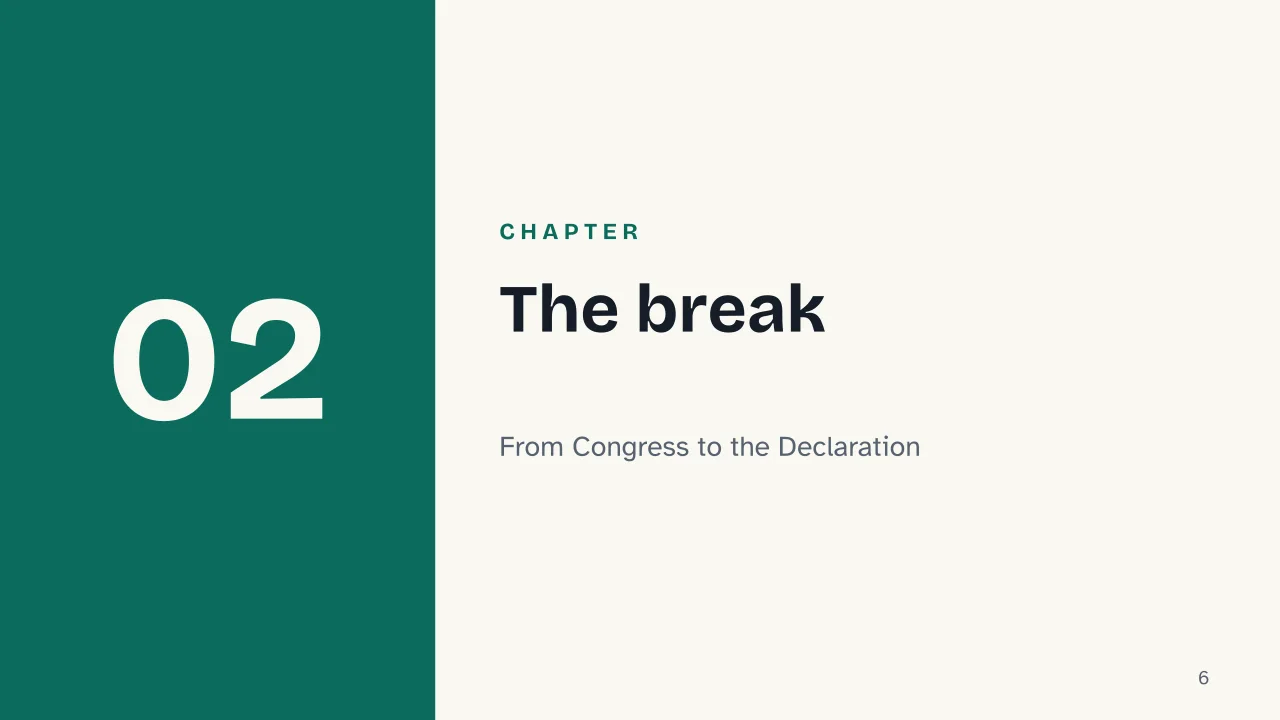 Slide 6 of the presentation on American Revolution: Chapter 02: The break
