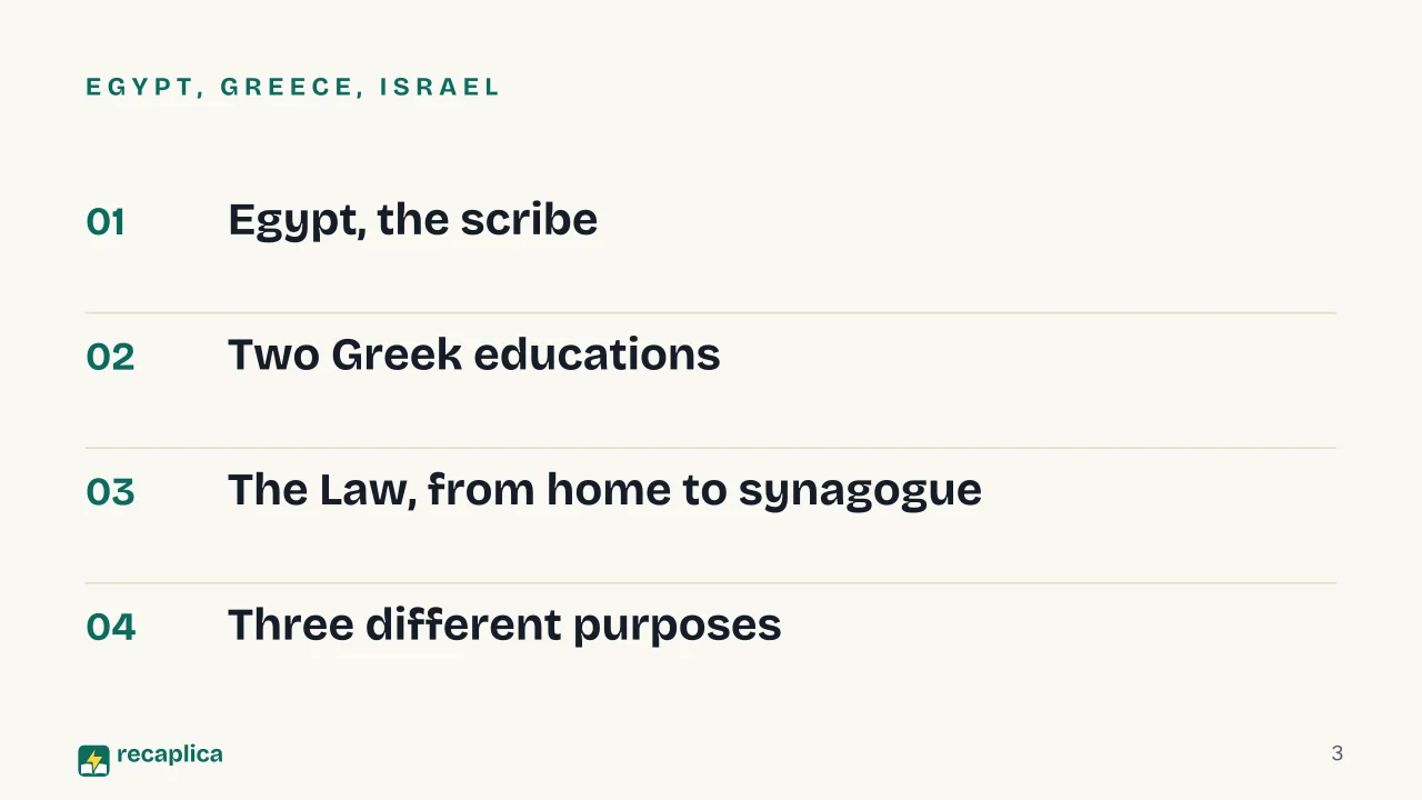Slide 3 of the presentation on Ancient Education: Egypt, Greece, Israel