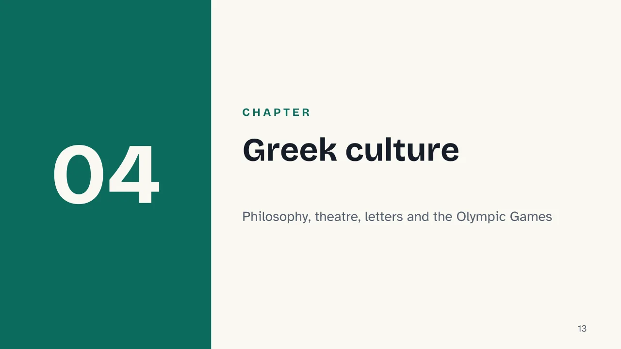Slide 13 of the presentation on Ancient Greece: Chapter 04: Greek culture