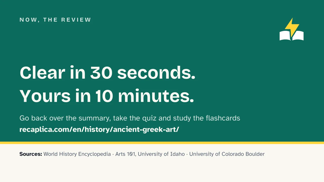 Slide 14 of the presentation on Ancient Greek Art: Now, the review