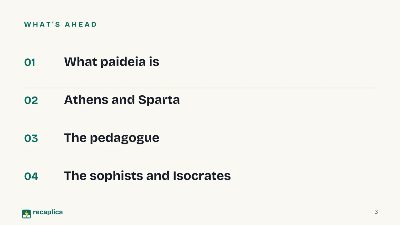 Slide 3 of the presentation on Ancient Greek Education: What's ahead